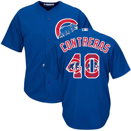 Cubs #40 Willson Contreras Blue Team Logo Fashion Stitched MLB Jersey - Click Image to Close